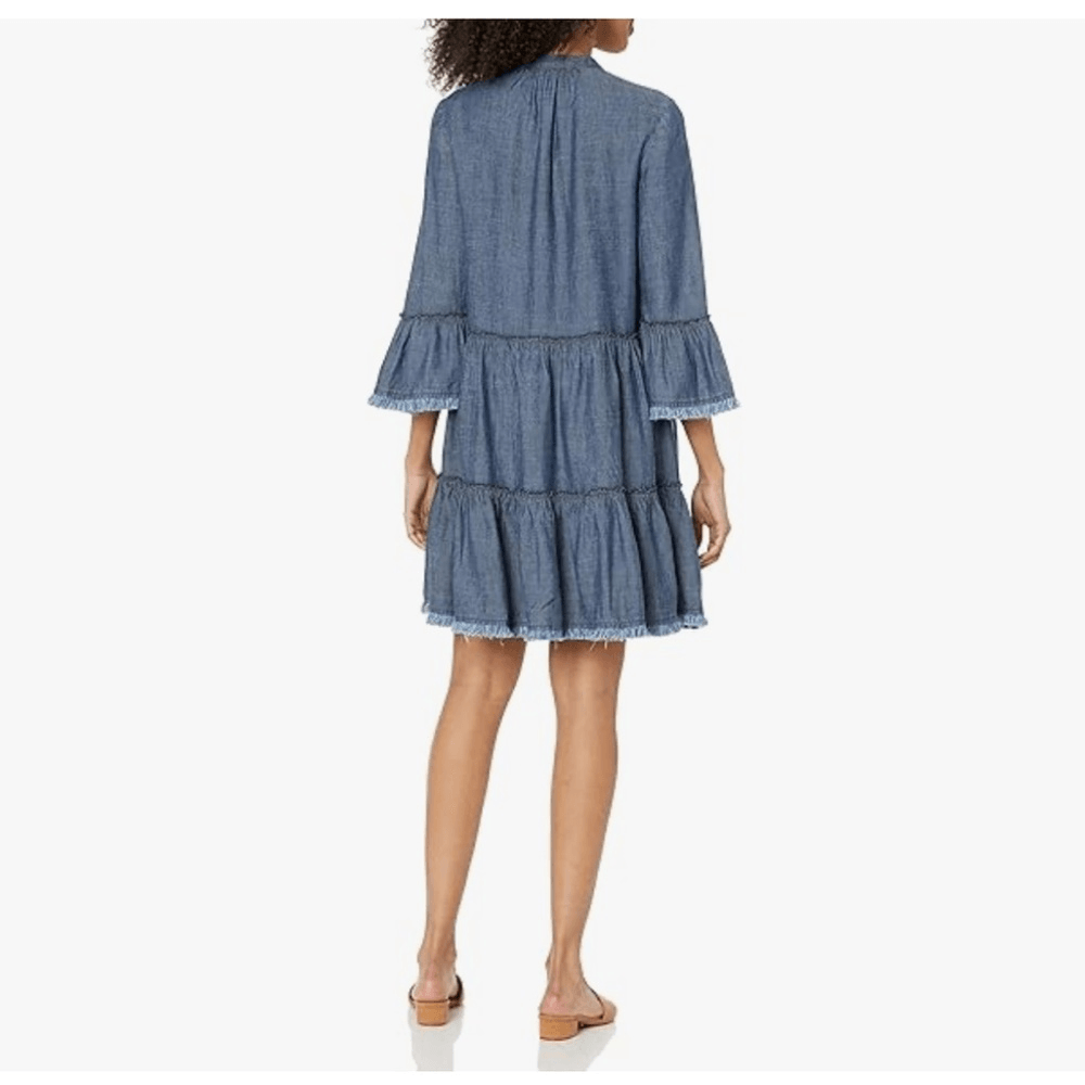 Trina Turk Womens  Movie Colony Linen-Blend Dress in Blue Size Large