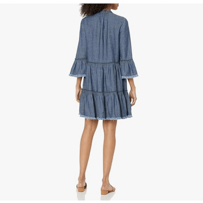 Trina Turk Womens  Movie Colony Linen-Blend Dress in Blue Size Large