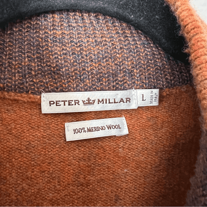 Peter Millar 100% Merino Wool Sweater Size Large Buttoned Mock Neck Burnt Orange