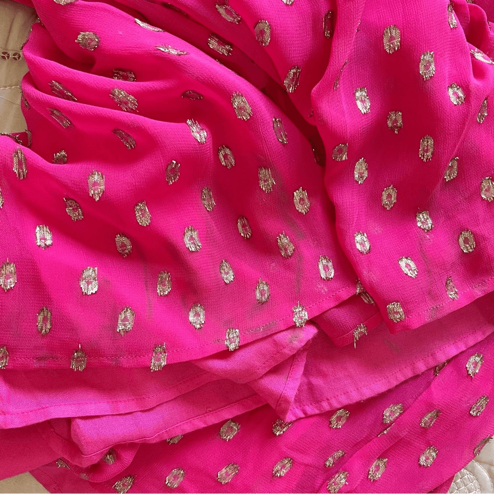 En Creme Pink Metallic Ruffled Maxi Dress Size Medium NEW