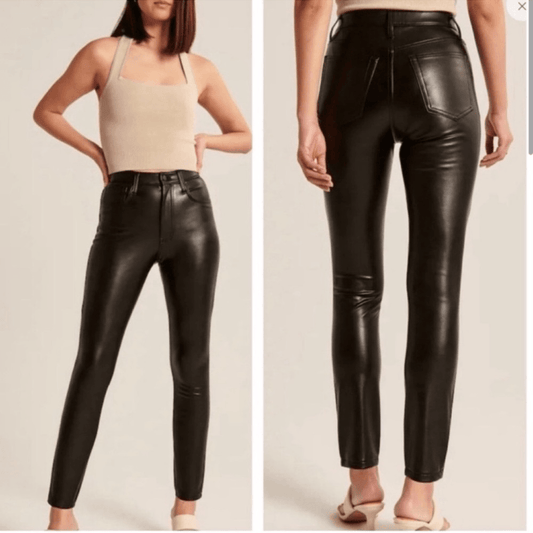 Abercrombie & Fitch Curve Love High Rise Skinny Vegan Leather Pants NEW Black 35