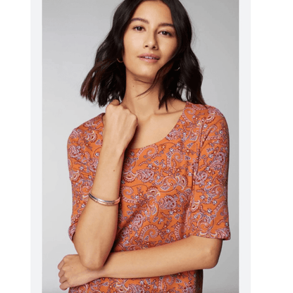 J. Jill Paisley Pima Slub Scoop Neck Tee Top Size XS