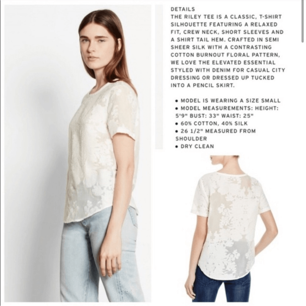 Equipment Riley Tee Silk Sheer Floral Blouse Top NEW in White Small Short Sleeve