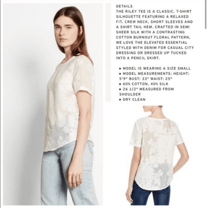 Equipment Riley Tee Silk Sheer Floral Blouse Top NEW in White Small Short Sleeve