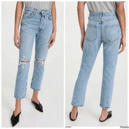 AGOLDE Riley High Rise Straight Crop Jeans Size 26 Medium Wash Distressed