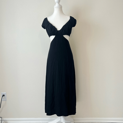 Hello Molly In Your Eyes Black Linen Cut Out Off Shoulder Maxi Dress Small