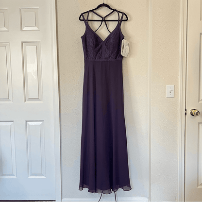 Hayley Paige 5864 Lace Bodice Chiffon A-Line Bridesmaid Maxi Dress Formal Gown