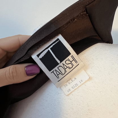 Tadashi Vintage Ruched Taffeta Gown  Chocolate Brown Maxi Size 12 Wedding Goth