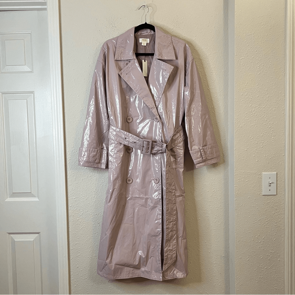 Anthropologie Maeve Patent Faux Leather Trench Coat NEW Size Medium