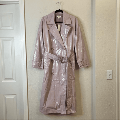 Anthropologie Maeve Patent Faux Leather Trench Coat NEW Size Medium