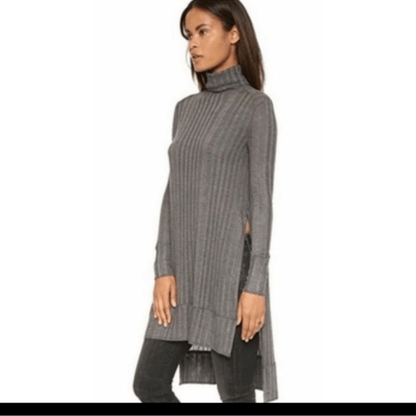 Free People We The Free Ribbed Turtleneck Tunic in Gray Size Small