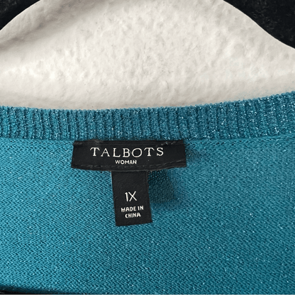 Talbots Metallic Shimmer Cardigan Sweater Plus Size 1X Holiday Festive