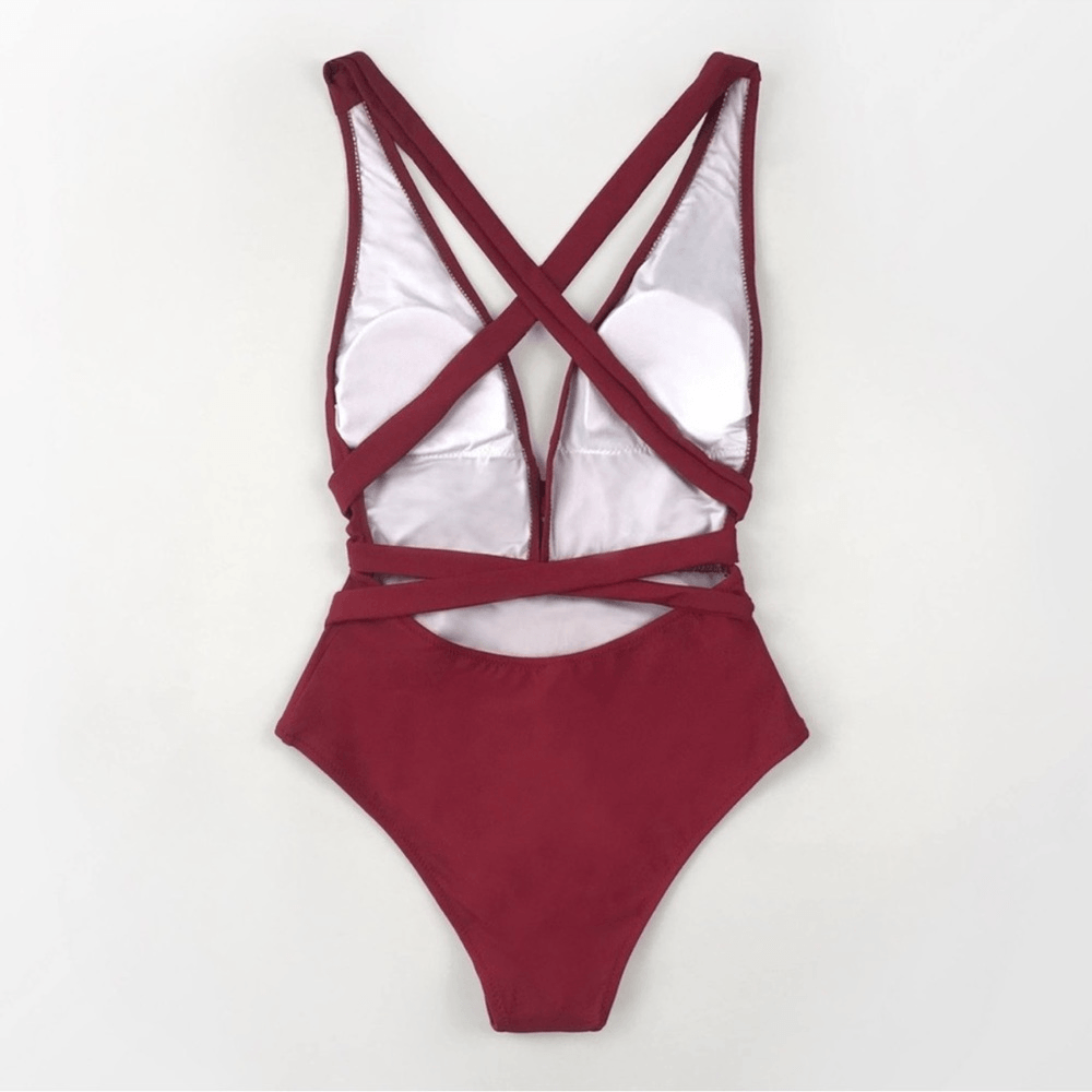 CUPSHE One Piece Swimsuit Deep V Neck Tie Waist Crisscross Back NEW Size Small