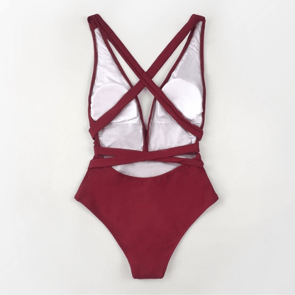 CUPSHE One Piece Swimsuit Deep V Neck Tie Waist Crisscross Back NEW Size Small