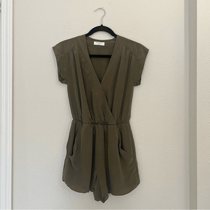 Aritzia Babaton Corbett Olive Green Silk Romper Size XS