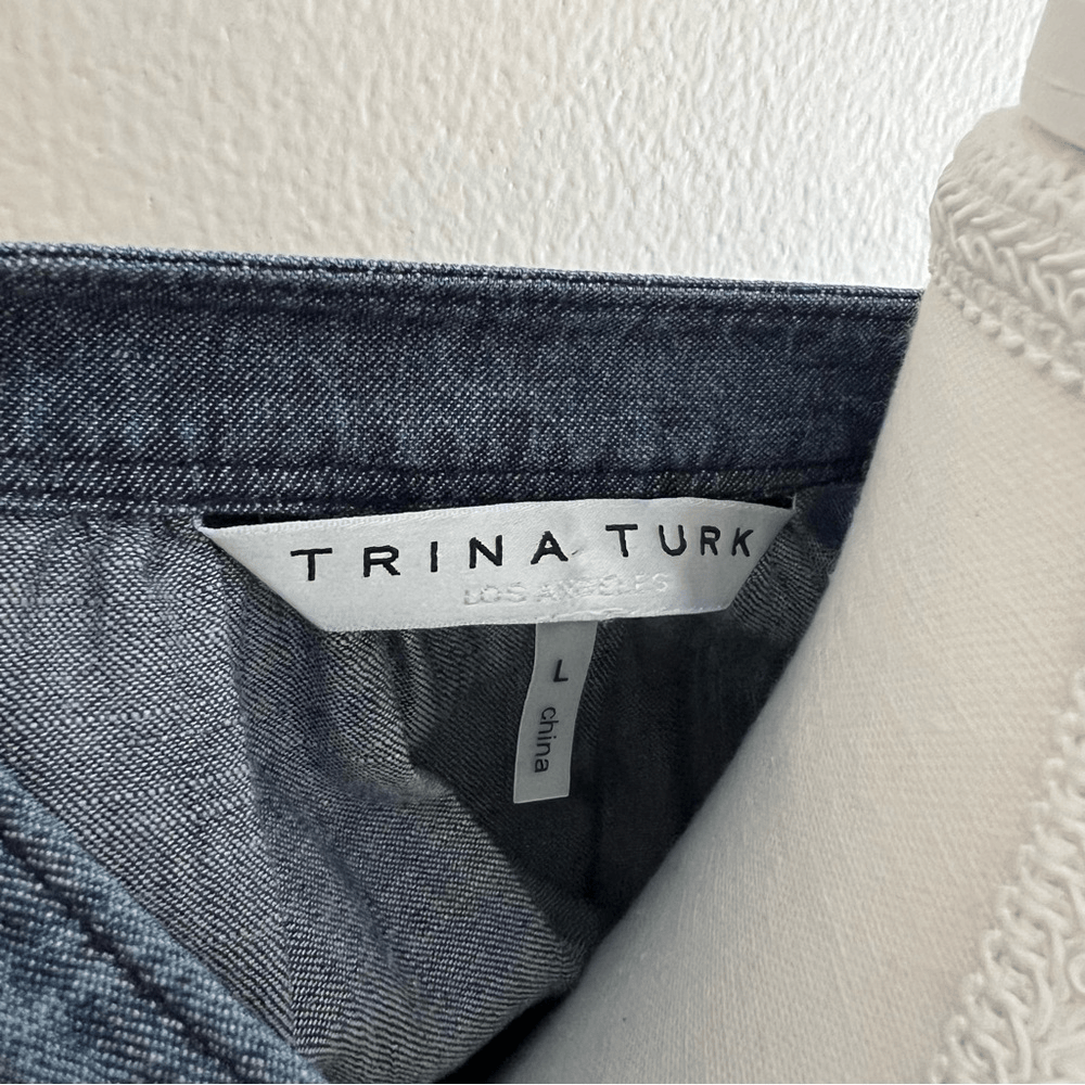 Trina Turk Womens  Movie Colony Linen-Blend Dress in Blue Size Large