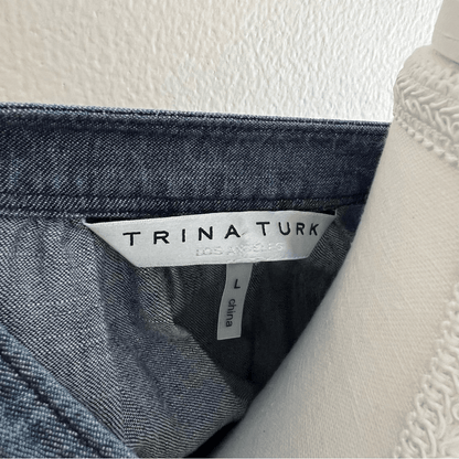 Trina Turk Womens  Movie Colony Linen-Blend Dress in Blue Size Large