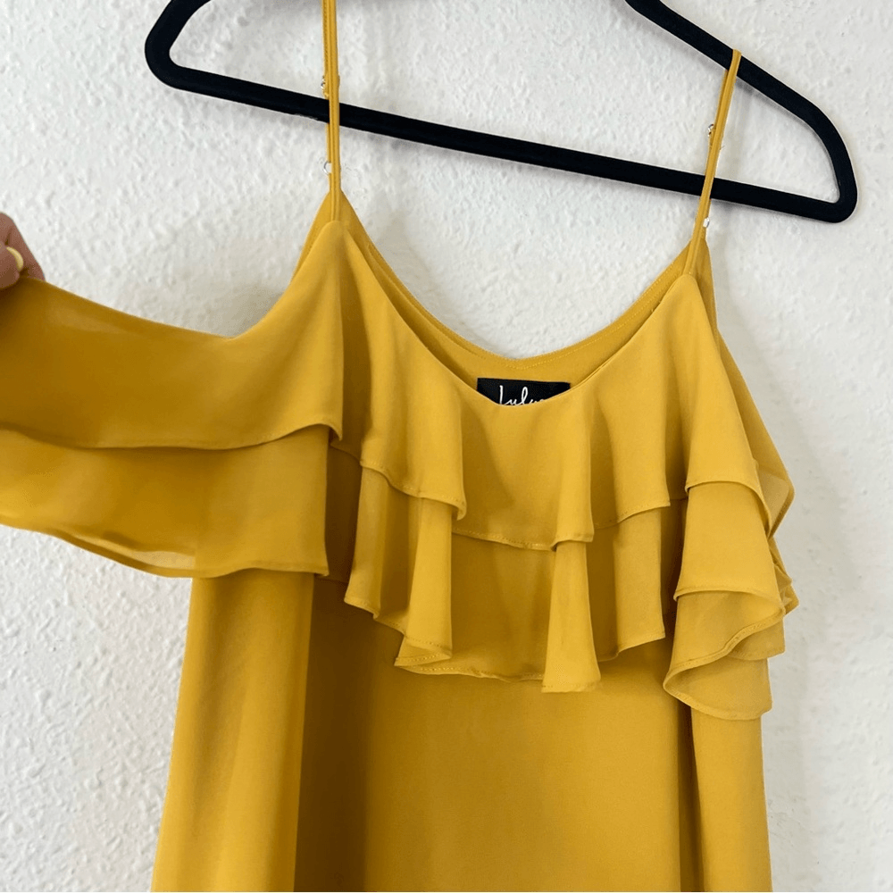Lulus Ruffle Mini Chiffon Shift Dress Cold Shoulder Yellow Size Small