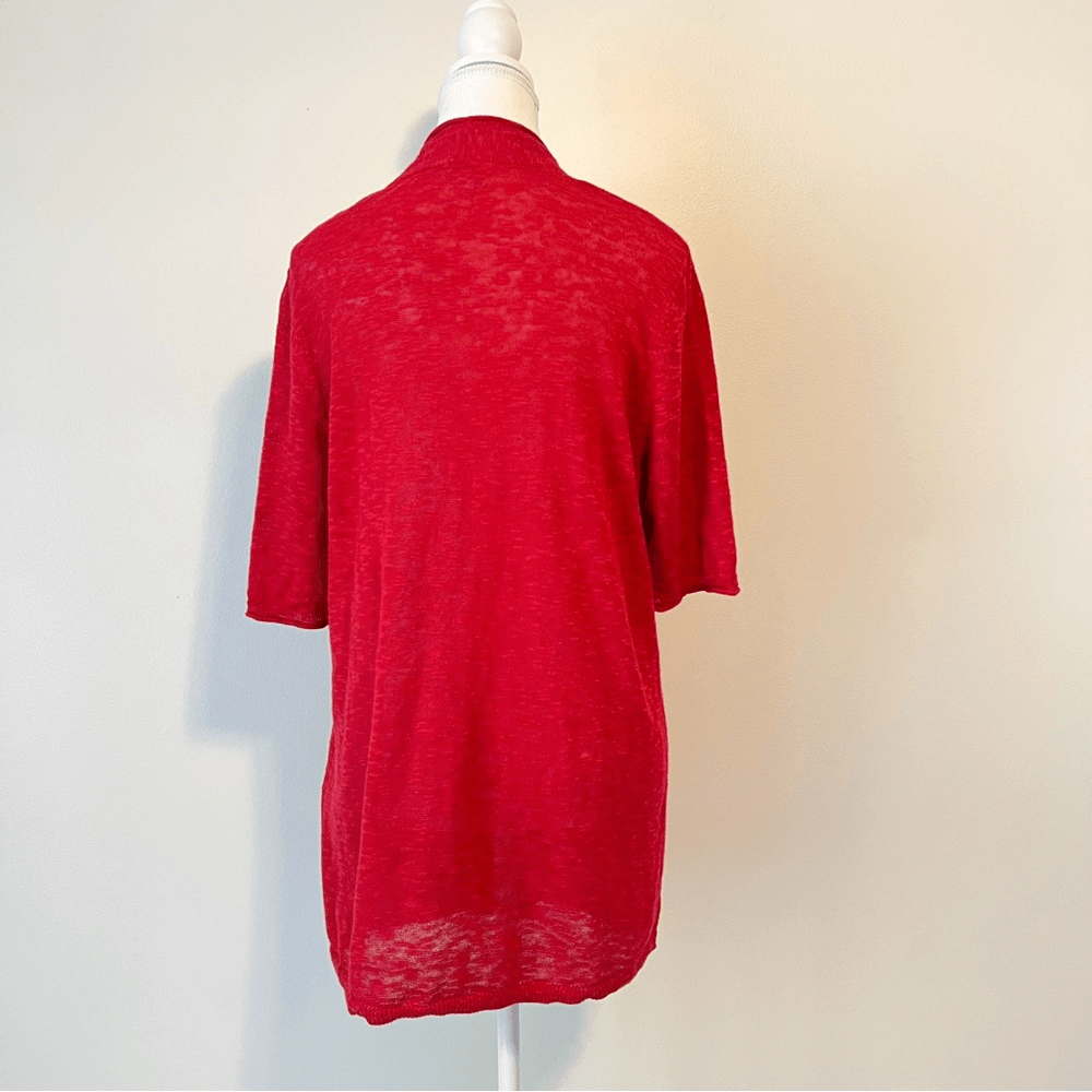 J. Jill Red Linen Blend Short Sleeve Lightweight Open Front Knit Cardigan Medium