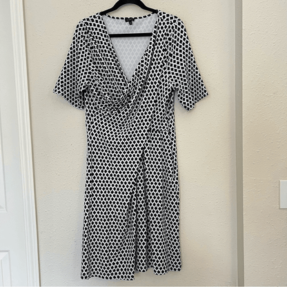 Talbots Black & White Faux Wrap A-line Printed Dress Size XL
