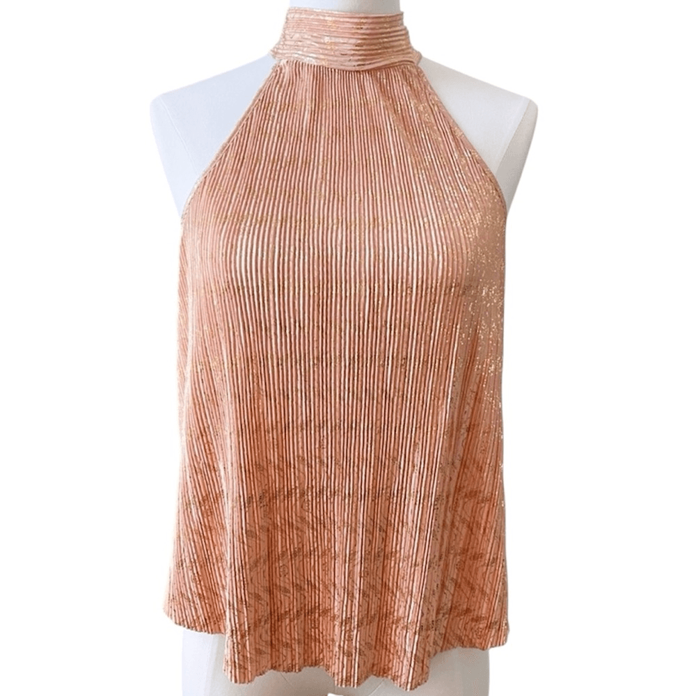 Anthropologie Vickie Pink Metallic Halter Top NEW Size XL