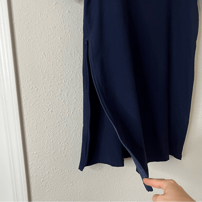 EILEEN FISHER Navy Washable Stretch Crepe Side Zip Shift Dress Medium Petite