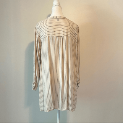 Eileen Fisher Pin Stripe Silk Georgette Crepe Print Long Tunic Shirt Blouse 1X