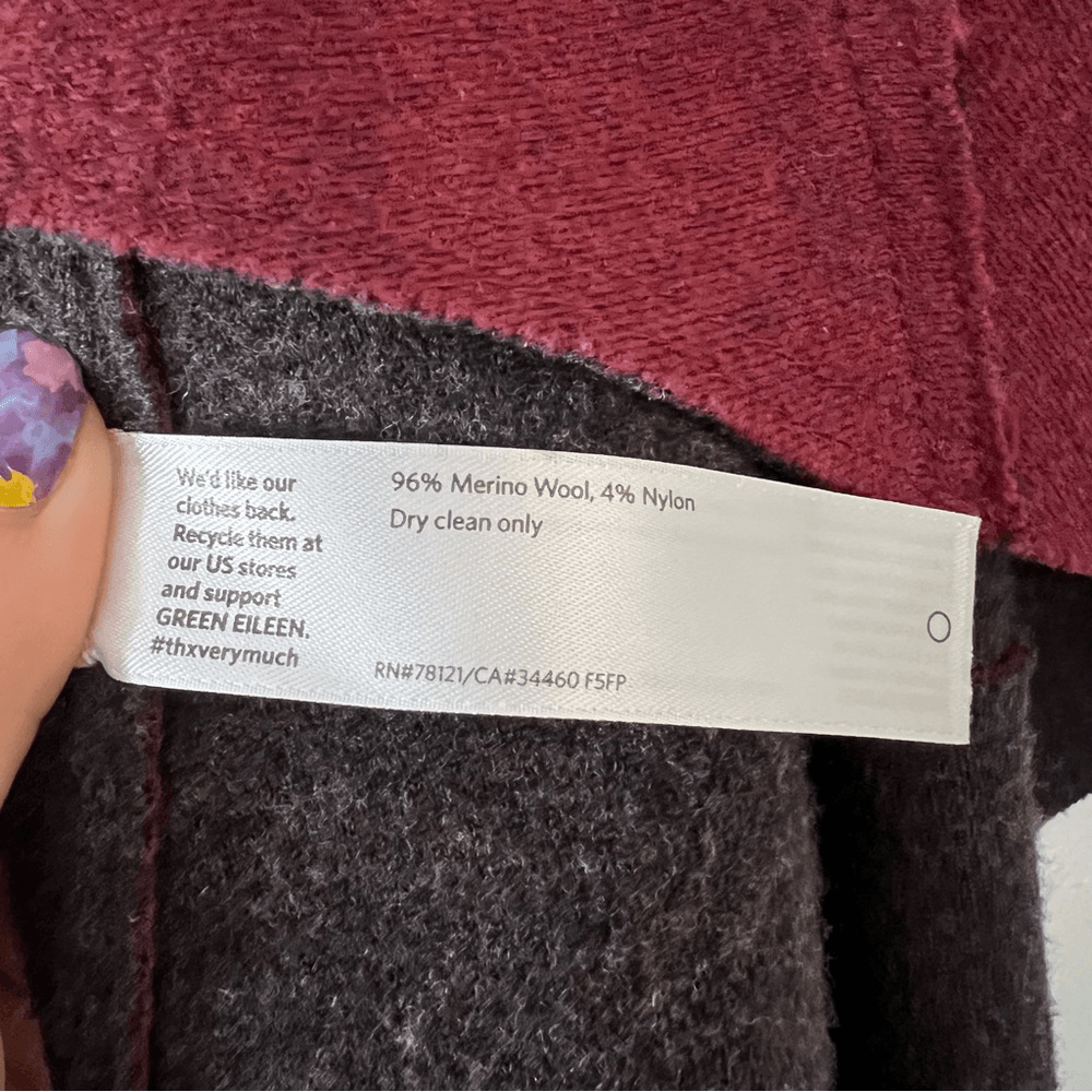 Eileen Fisher Burgundy Structured Moto Long Jacket Cardigan Medium Merino Wool