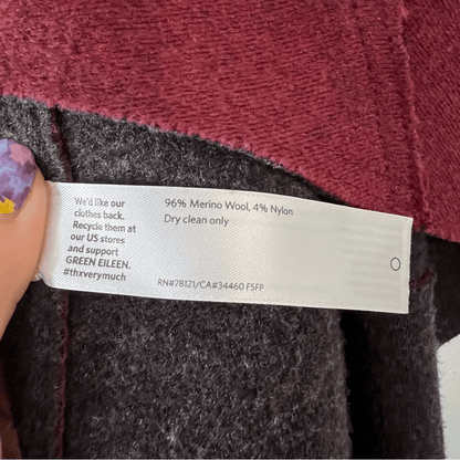 Eileen Fisher Burgundy Structured Moto Long Jacket Cardigan Medium Merino Wool