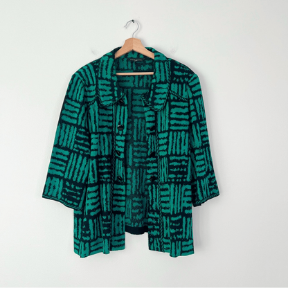 Ming Wang Knit Cardigan Jacket in Green and Black Plus Size 3X Open Front