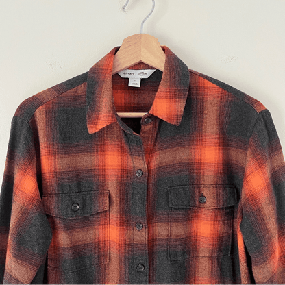 Taylor Swift Evermore Flannel Button Down Shirt Size Small Old Navy Orange Gray