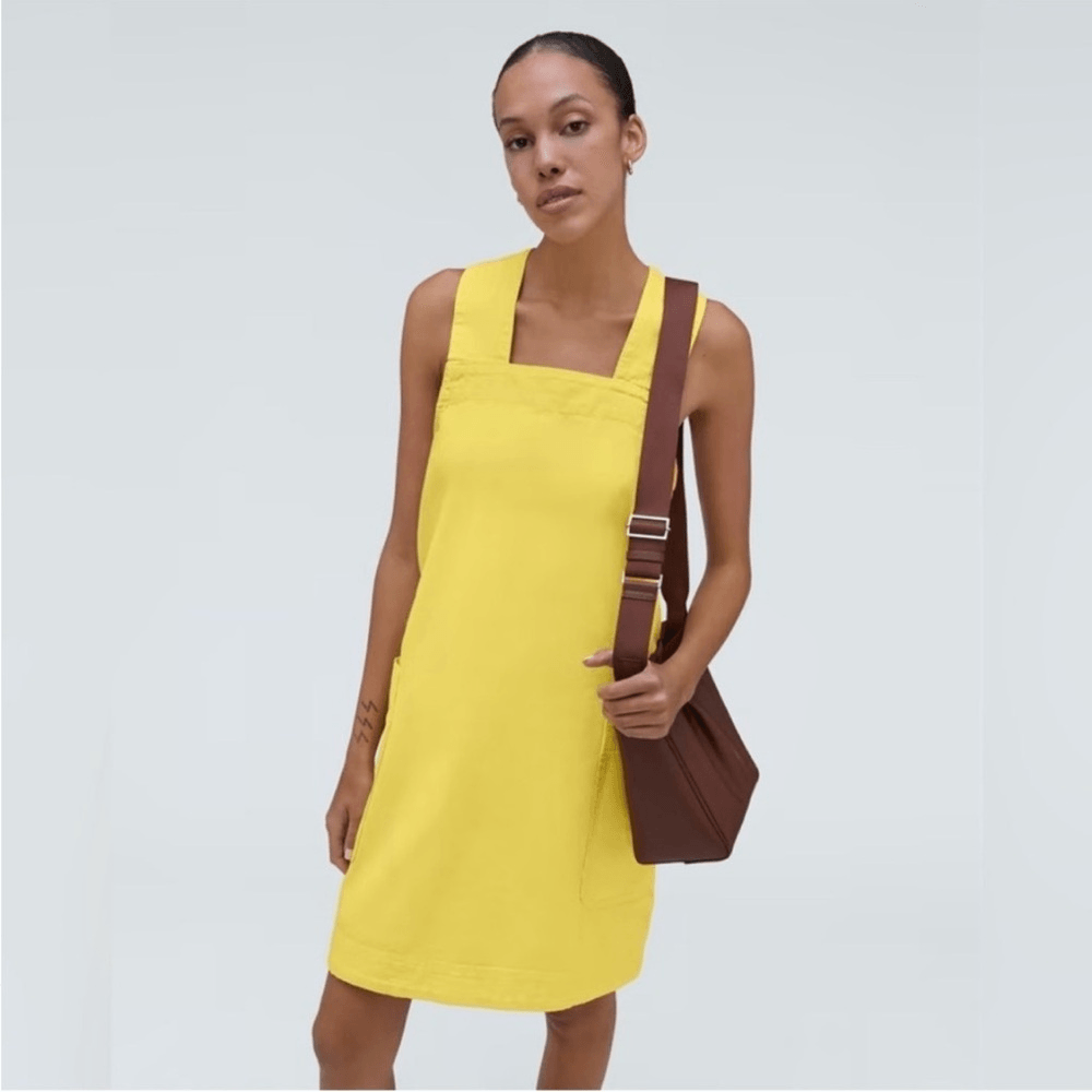 EVERLANE The Cross-Back Apron Mini Denim Dress Organic Cotton in Lemon Small