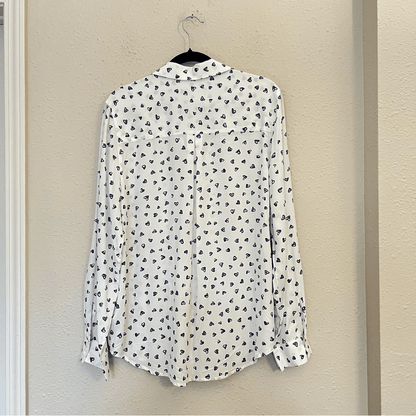 Casa Cabana Heart Print Long Sleeve Button Down Shirt Size Large Valentines Day