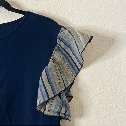 Anthropologie Postmark Seafarer Ruffle Sleeve Navy Blue Top Size Small