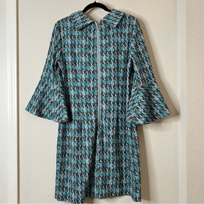 Tyler Boe Houndstooth Bell Sleeve Mini Sweater Dress Size Large
