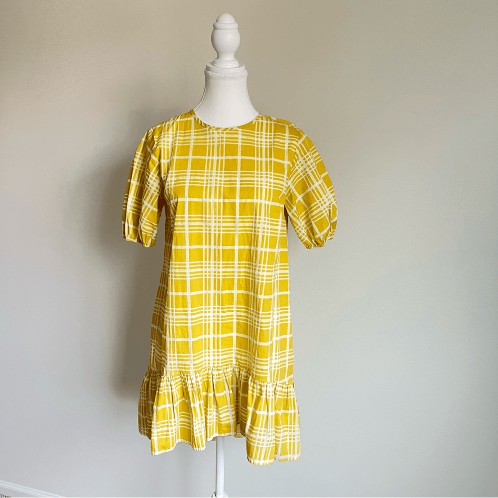 Topshop Yellow Check Mini Poplin Dress Size 6