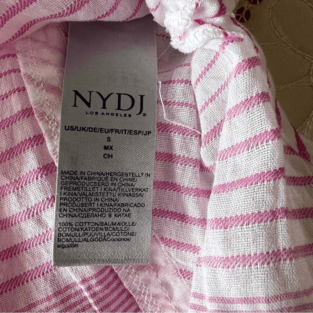 NYDJ Regatta Stripe Split Neck 3/4 Sleeves Cotton Tunic Size Small