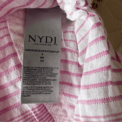 NYDJ Regatta Stripe Split Neck 3/4 Sleeves Cotton Tunic Size Small