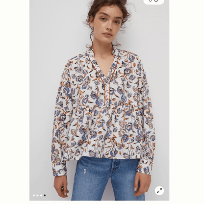 Anthropologie Porridge Keegan Ruffled Floral Babydoll Blouse Small Long Sleeve