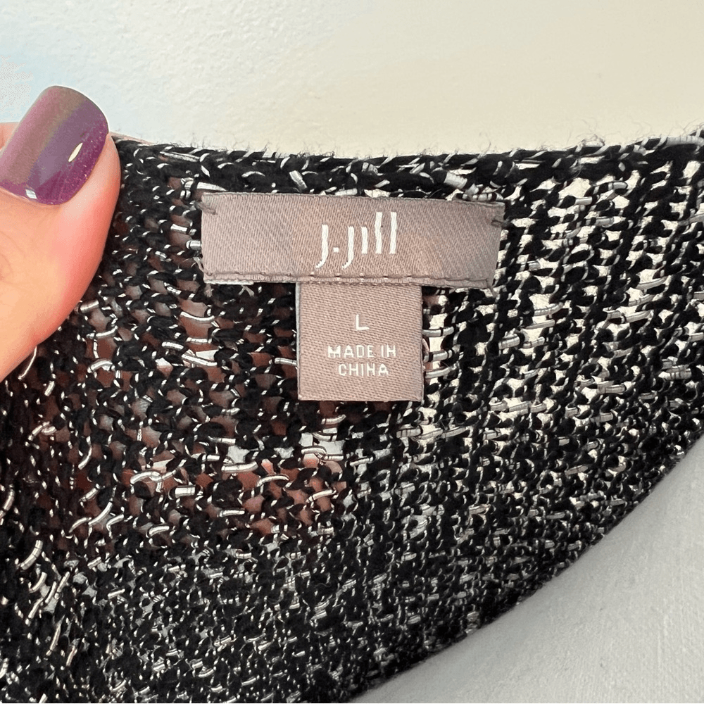 J. Jill Black & Gray Marled Textured Open Front Cotton Blend Cardigan Size Large