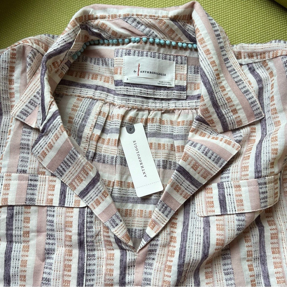 Anthropologie Cropped Stripes Utility Pullover Top NEW Size Small