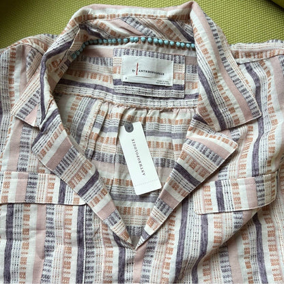 Anthropologie Cropped Stripes Utility Pullover Top NEW Size Small