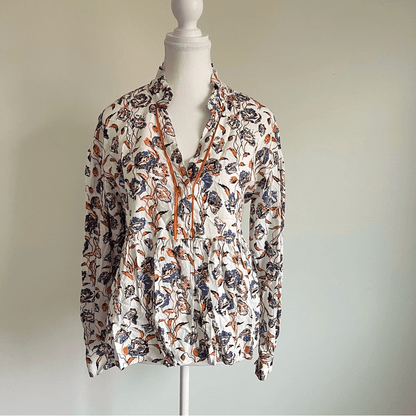 Anthropologie Porridge Keegan Ruffled Floral Babydoll Blouse Small Long Sleeve