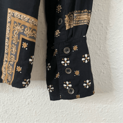 Free People Little Secrets Scarf Print Button Up Shirt Blouse Size Small