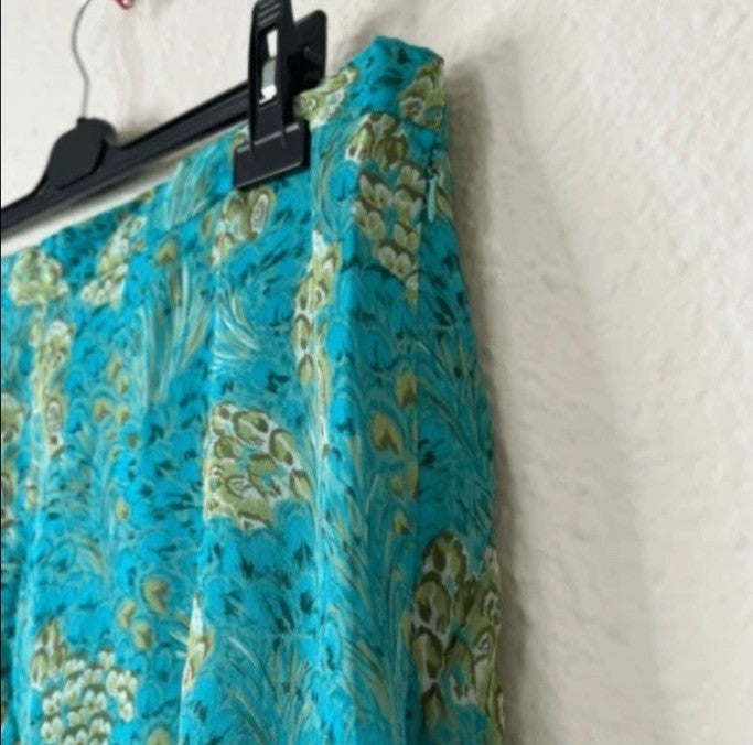 Terry Lewis Peacock Floral 100% Silk Top Midi Skirt Set NEW Plus Size 2X