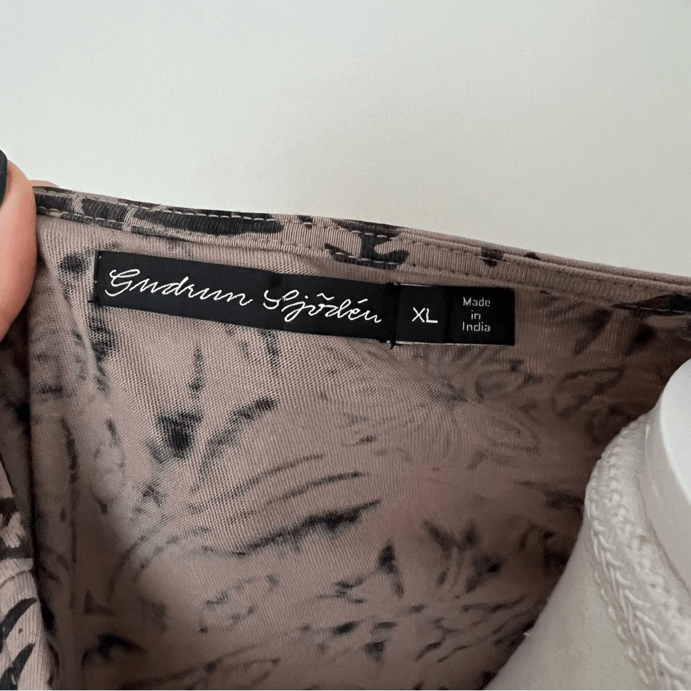 Gudrun Sjoden Floral Mini Tunic Dress Long Sleeve Size XL Brown & Black Pockets