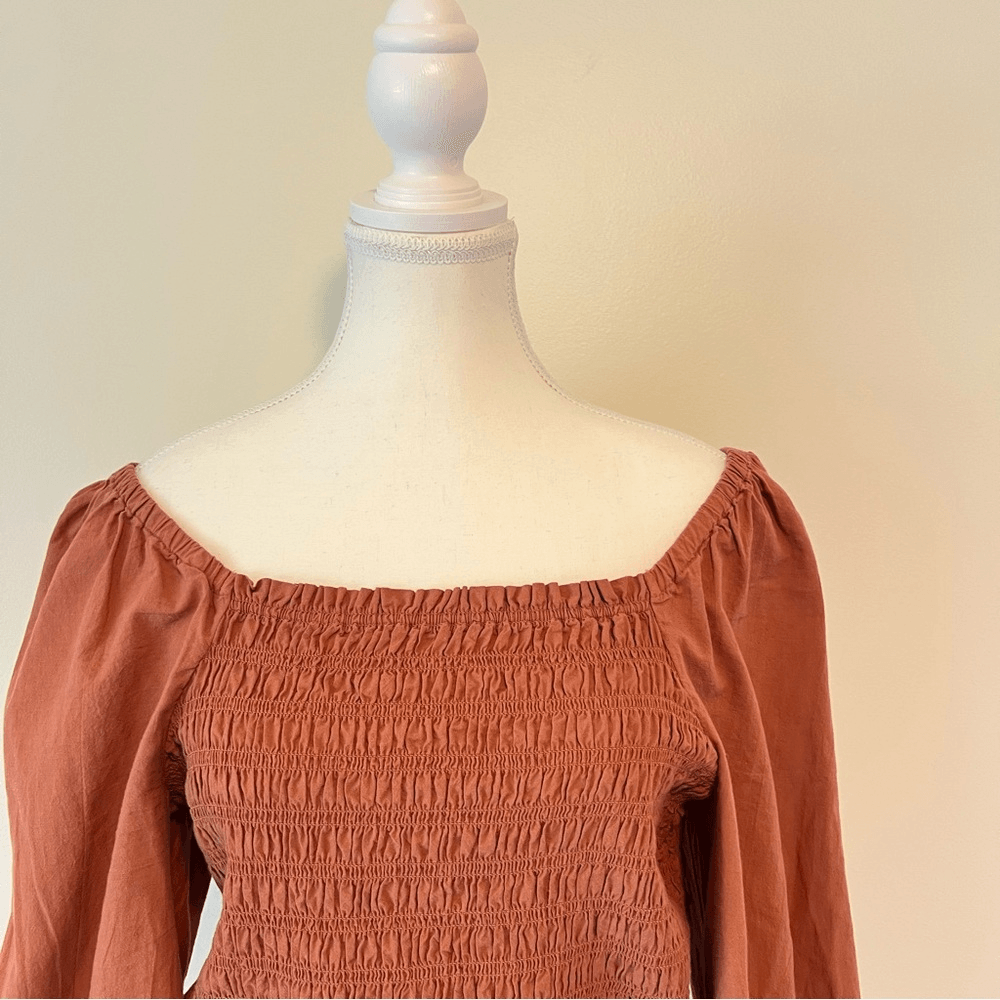 Madewell Lucie Bubble Sleeve Smocked Blouse Top Size Medium Boho Preppy