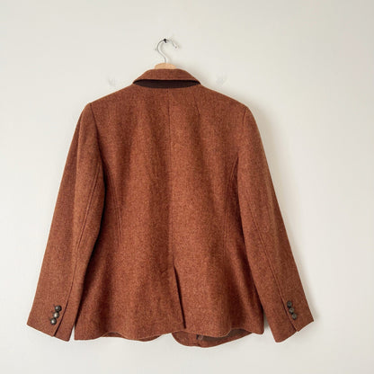 Talbots Shetland Herringbone Wool Blend Blazer Rust Brown Size 16 Classic Career