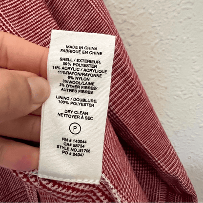 Anthropologie Avec Les Filles Red Houndstooth Plaid Longline Blazer NEW Size XL
