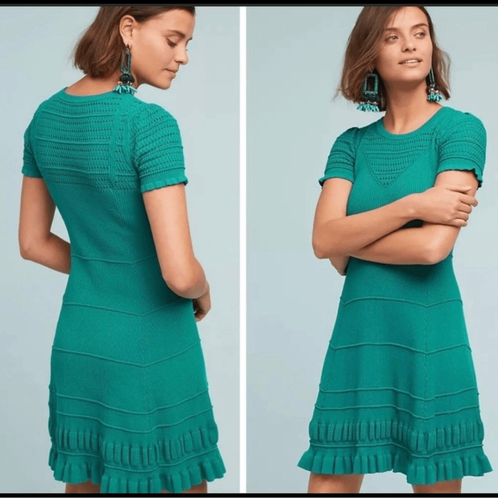 Anthropologie Maeve Promenade Pointelle Green Knit Dress NEW Size Small